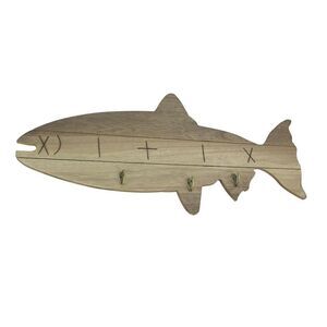 Distressed Wood Fish Shaped Hanging Wall Rack